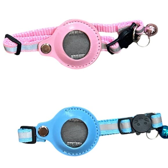 Apple AirTag Holder Adjustable Pet Collars With Bell In Pink & Blue Secure Fit - Picture 1 of 3